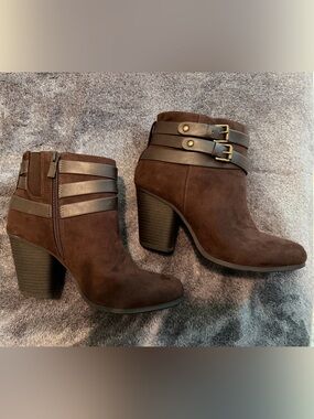 Torrid Women’s Brown Suede Ankle Boots with Buckle Straps